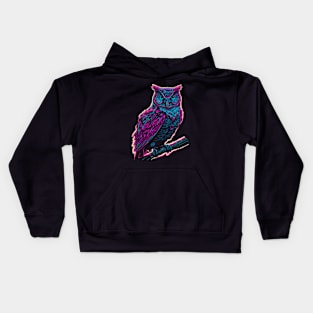 Wise Owl Staring Neon Glow Kids Hoodie